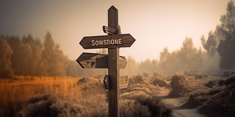 A rustic wooden signpost with arrows pointing in various directions, representing choices and decisions, concept of Directional guidance, created with Generative AI technology - obrazy, fototapety, plakaty