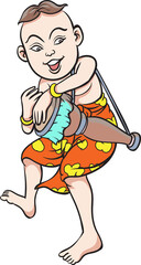 Thai children, Thai cartoons, Thai musical play. pop art retro hand drawn style design illustration. transparent background