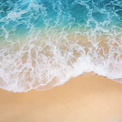 Top view of sandy beach and soft blue ocean wave