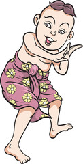 Thai traditional dance, Thai children, Thai cartoons. pop art retro hand drawn style design illustration. transparent background