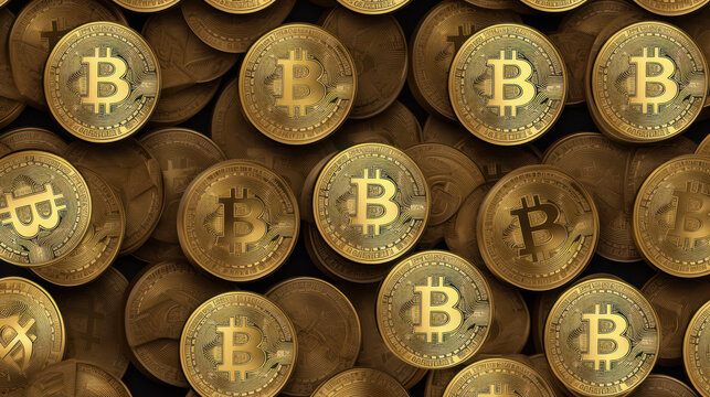 abstract background with the image of gold coins bitcoin .virtual cryptocurrency. Generative AI