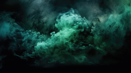 Fototapeta na wymiar dark green horror smoke isolated on black background wallpaper background. Generative AI