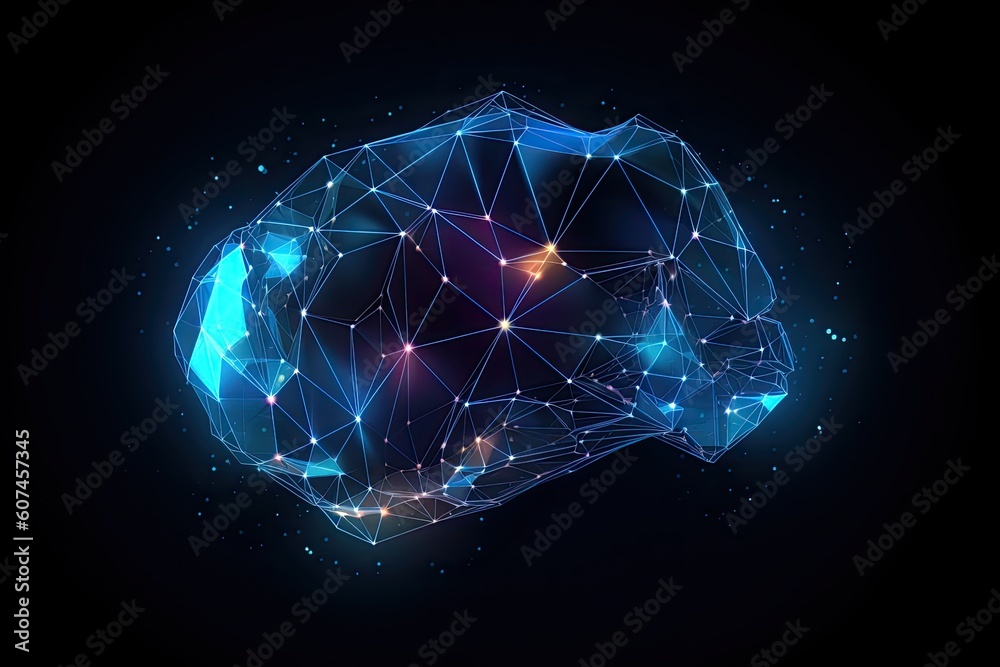 Wall mural low poly brain or artificial intelligence concept. symbol of wisdom point. abstract vector image of 