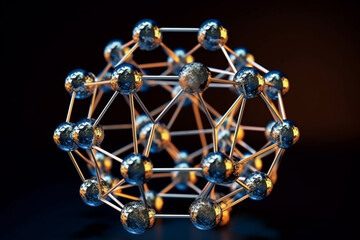 Physics and chemistry concept. Crystal lattice of a solid object. Scheme abstract visual glass model in cold and warm color contrast. Background with copy space. Generative AI