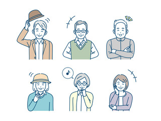 元気な高齢者、笑顔のシニアの男女セット