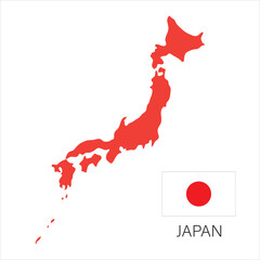 Japan map silhouette isolated on white background with japanese flag. Vector illustration isolated on white