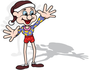 Stick Figure with Long Legs in Funny Clothes with a Cap on his Head