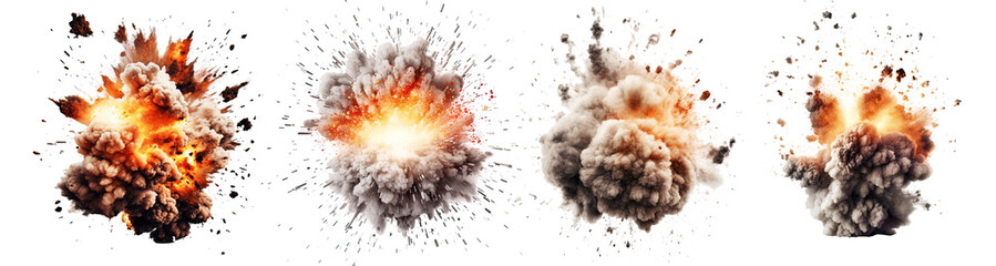 Set of explosions isolated on transparent background - Generative AI - obrazy, fototapety, plakaty