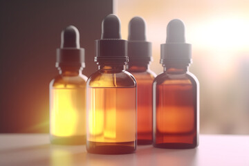 Mockup of a serum bottle. Generative AI with copy space on table. Generative AI