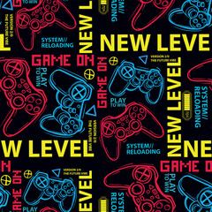 Seamless bright pattern with joysticks. gaming cool print for boys and girls. Suitable for textiles, sportswear, web  © SokolArtStudio