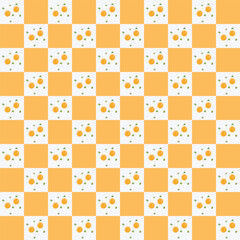 Seamless pattern with egg yolk. Colored egg chessboard background. Doodle vector eggs illustration
