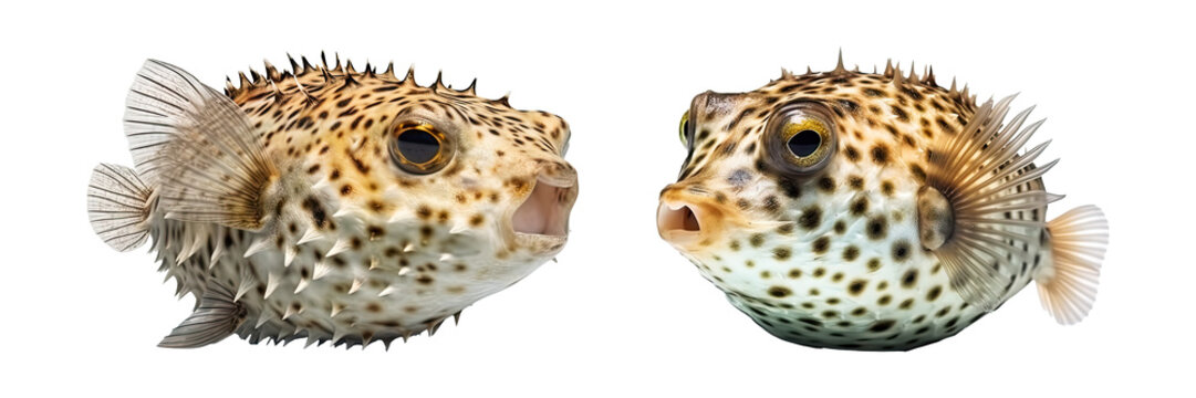 A puffer fish isolated on transparent background - Generative AI