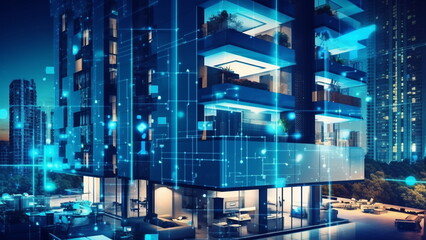 Smart hotel management dashboard, modern hotel in a metropolis with Generative AI.