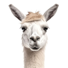 Front view close up of Llama animal isolated on transparent background - obrazy, fototapety, plakaty