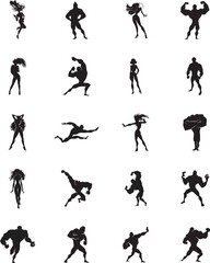 Heroes Cartoon Characters Silhouette Vector Set 2