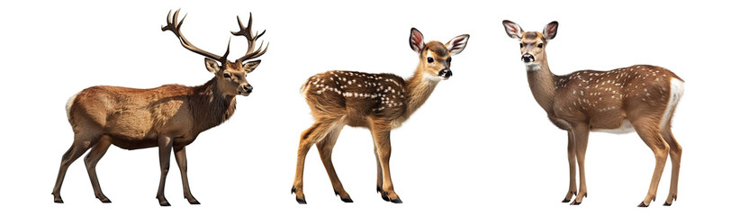 Set of deer isolated on transparent background - Generative AI - obrazy, fototapety, plakaty