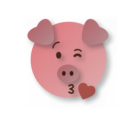 Pig isolated vector emoji, Cute funny pig face expressions. Vector illustration