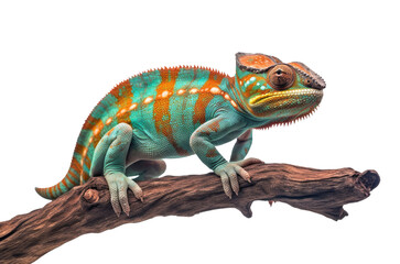 Chameleon on the branch isolated on transparent background, Generative AI