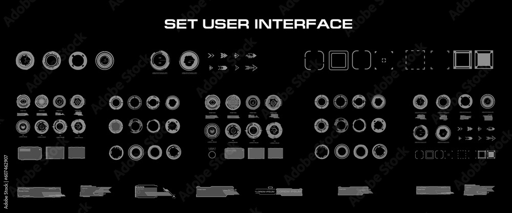 Poster big set vector elements for graphical user interface. dialog frames with callouts, circles and title