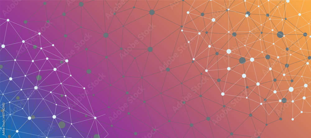 Fototapete Vector illustration of hexagons pattern. Geometric abstract background with simple hexagonal elements. Geometric hexagon lines and dots connection banner template.