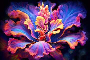 Psychedelic illustration of a Orchid flower.  Generative AI