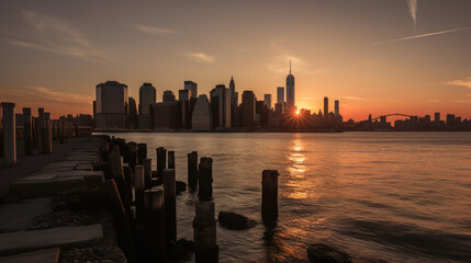 Fototapeta premium New York City Skyline from Pier One at Sunset