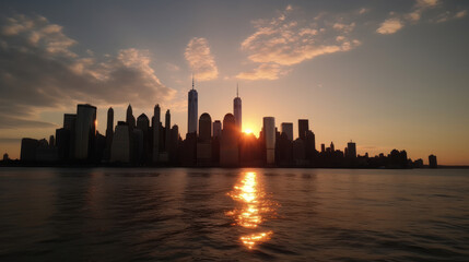 New York City Skyline from Pier One at Sunset