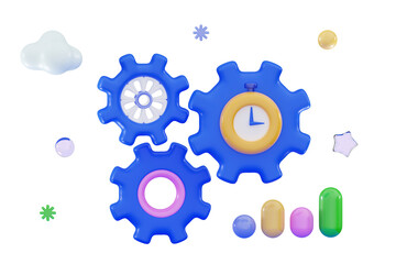 3d gear icon Teamwork concept Technical support Mechanism wheels Cogwheel Settings, process, progress business Minimal 3D rendering illustration