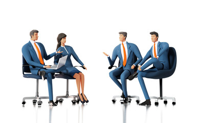 Business team on a meeting. Successful business people having a conception in office, discussing problems, finding solutions, make agreement on a deal. Business concept 3D rendering illustration. 