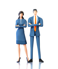 Successful businessman and businesswoman stand  at white background. 3D rendering illustration. 
