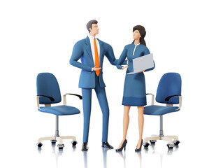 Obraz premium Successful business people having a conception in office, discussing problems, finding solutions, make agreement on a deal. Business concept 3D rendering illustration. 