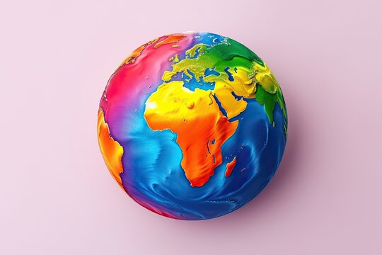 Planet Earth Painted with the LGBT flag colors. LGBT background. Generative AI.