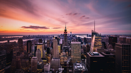 New York City Skyline from Top of The Rock at Sunset