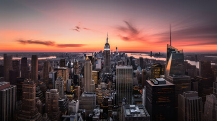 New York City Skyline from Top of The Rock at Sunset
