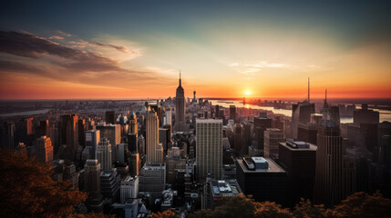 Fototapeta na wymiar New York City Skyline from Top of The Rock at Sunset