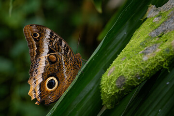 Fototapeta premium Giant owl butterfly - Caligo memnon, beautiful large butterfly from Central America forests, Mexico.