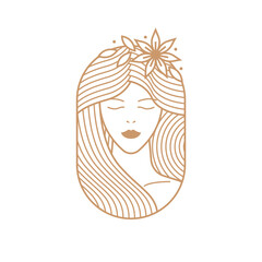 Beauty woman's face flower with line art style logo.