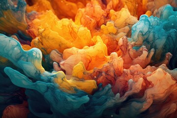 Fototapeta premium Abstract fluid smoke 3D background in tetriadic colors forming abstract surreal macro landscape, generated with AI, retouched with Photoshop