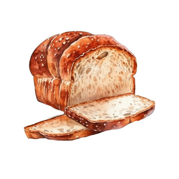 ai generated a Watercolor hand-drawn sketch illustration of bread with slices isolated 
