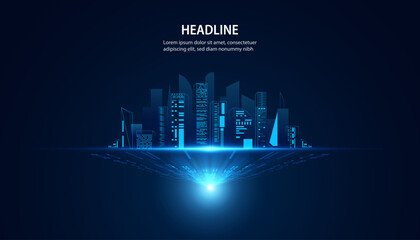 Abstract City and the light shines Modern city concept. Smart city on background. Futuristic. Modern. Digital. © Tex vector