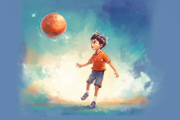 Fototapeta na wymiar illustration of kid playing ball made with Generative AI