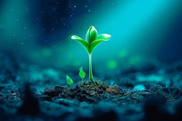 A green plant sprouting out of the ground. Seedling. Agriculture. Generative AI