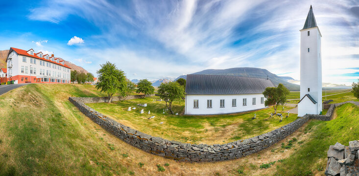 Breathtaking  view of Holar cathedral in Iceland.