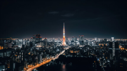 Fototapeta na wymiar Tokyo Skyline seen from Tokyo City View at Nighttime