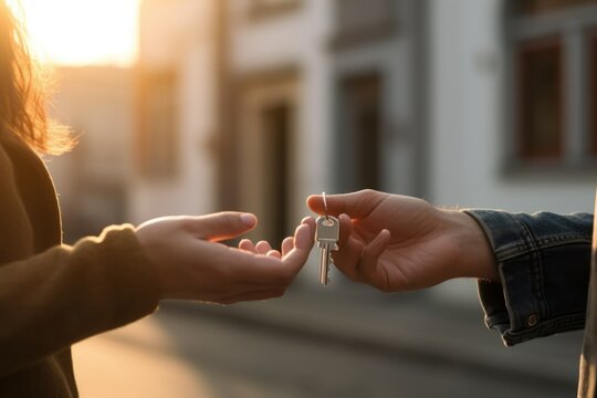 Candid joy as a person receives keys to their first home or apartment, symbolizing a coming of age moment, independence, and the journey into adulthood, generative ai