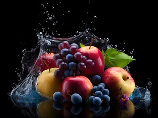 Fototapeta na wymiar fruits, seamless background, visible drops of water, overhead angle, shot using a Hasselblad camera, ISO 100, soft light, award-winning photograph, color grading, high-end retouching, advertising 