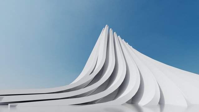Futuristic architecture background curved building 3d render
