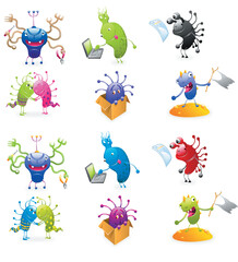 Obraz premium Cute Monsters Mascots Vector Illustration Set