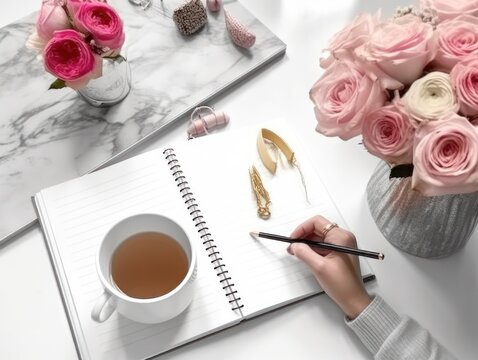 blank coloring book mockup chic feminine with modern desk photography Generative AI