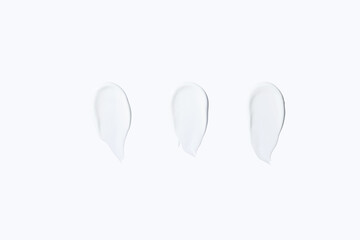 Set Beauty skincare cream texture swipe swatch. White beauty cream smear smudge isolated on white background